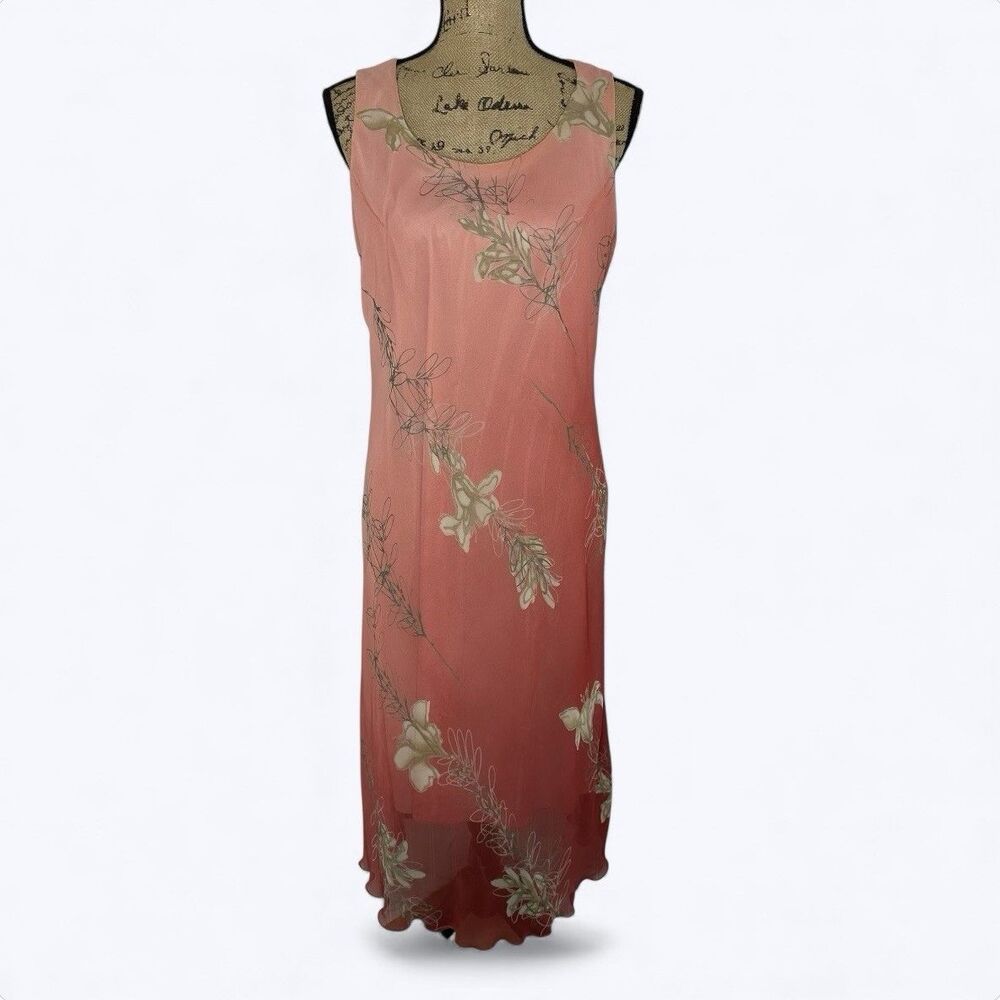Vtg Sangria Maxi Dress Womens 12 Peach Ombre Sheer Overlay Indie Y2K 90s Fairy